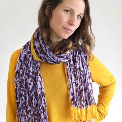Silk scarf Bright Leaves – purple/yellow