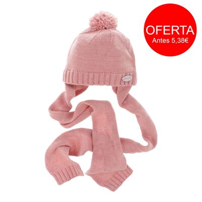 Wool hat with scarf for girls - Pink - Size S