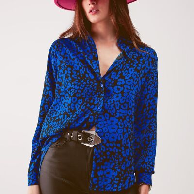 Camicia animalier in blu