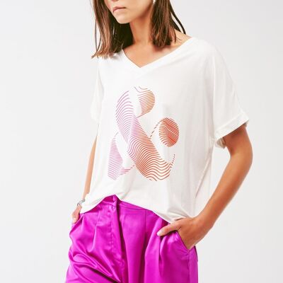Asymmetrical graphic T-Shirt in White