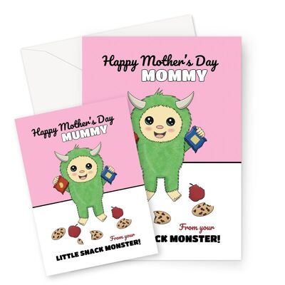 Tarjeta divertida del Día de la Madre de A Snack Monster, tarjeta A6 o 7x5