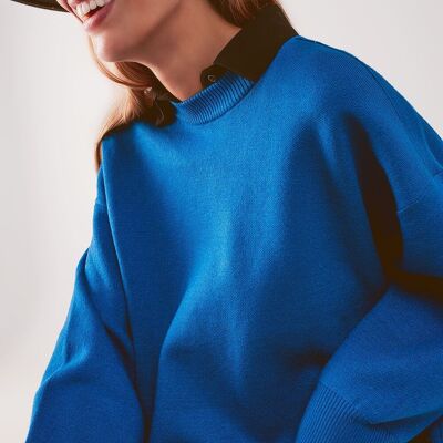 Balloon sleeve knitted jumper in blue