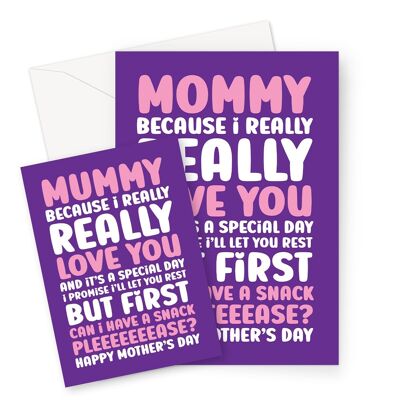 Funny Mother's Day Card From A Young Child, A6 or 7x5 Card