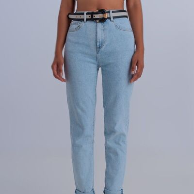 Basic Mom-Jeans in Hellblau