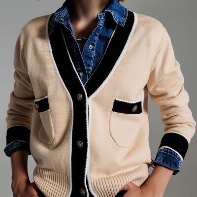 beige cardigan with pockets and channel style