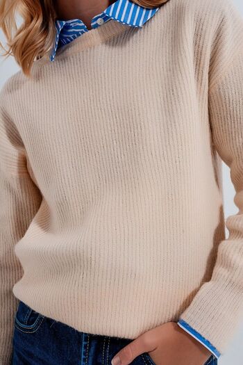 Pull col rond beige 5