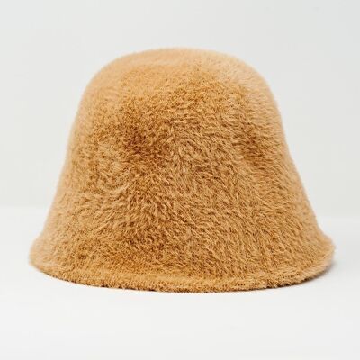 Beige knitted bucket hat