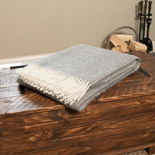 Cable Pattern Grey Wool Blanket