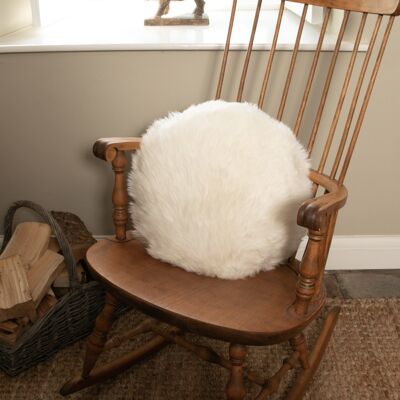 White Round Sheepskin Cushion