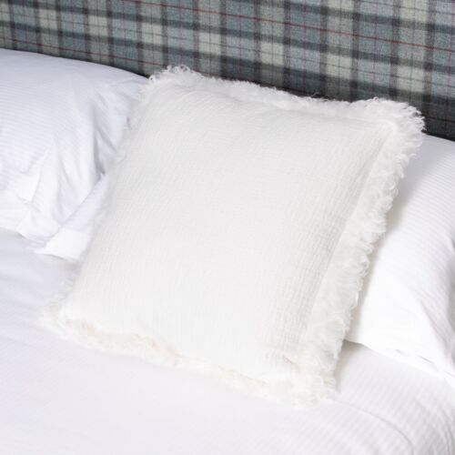 White Linen Cushion Sheepskin Trim 45x45cm