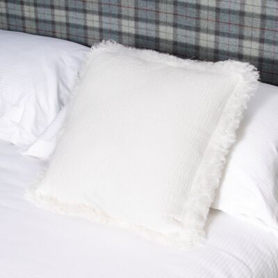 Coussin en Lin Blanc Garniture Peau de Mouton 45x45cm