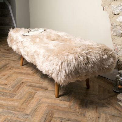 Ende der Bettbank in Beige aus Shearling-Schaffell