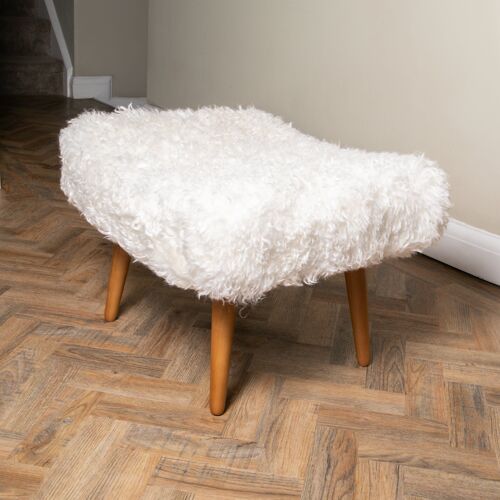 Shearling Sheepskin White Footstool