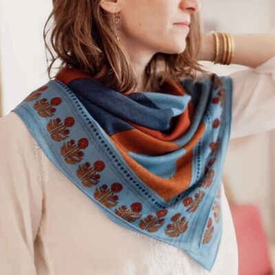 Grand foulard carré laine Coloriage bleu