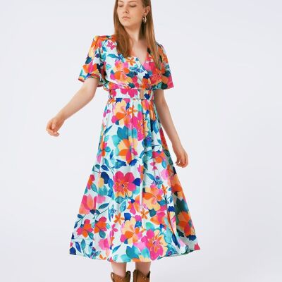 belted soft satin maxi dress with flower print