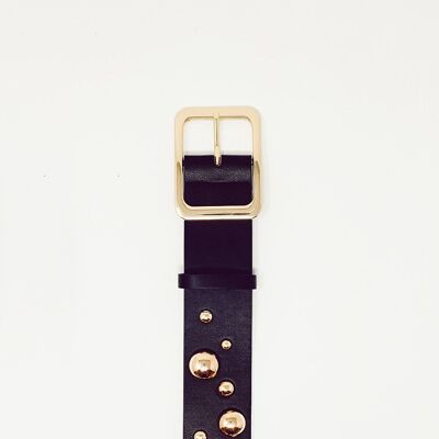 Cintura nera con applicazioni di bolle metalliche