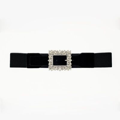 Cintura nera con strass ed elastico regolabile