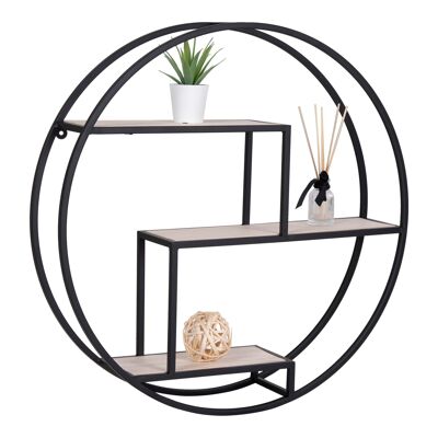 Rotterdam Shelf - Round shelf with black frame and natural wood