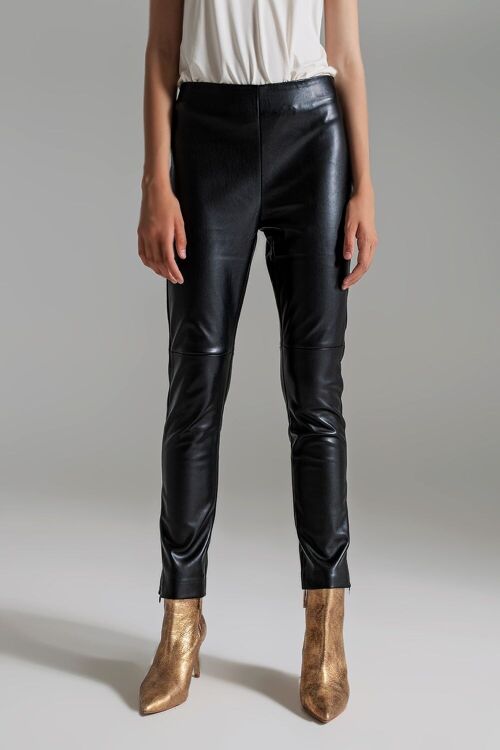 black faux leather effect skinny pants