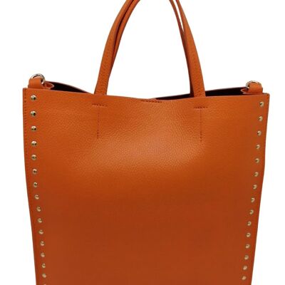 BORSA IN PELLE SHOPPER/TOTE/HOBO CON BORCHIE E LUNGHI MANICI IN PELLE - B384 NOE TALL