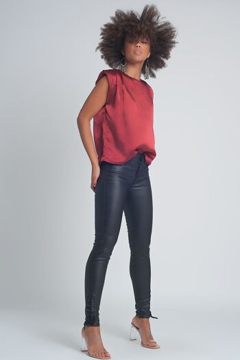 Pantalon effet cuir noir avec lacets à l'ourlet 3