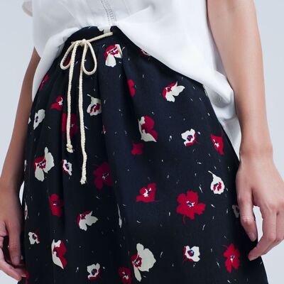 Black mini skirt with floral pattern