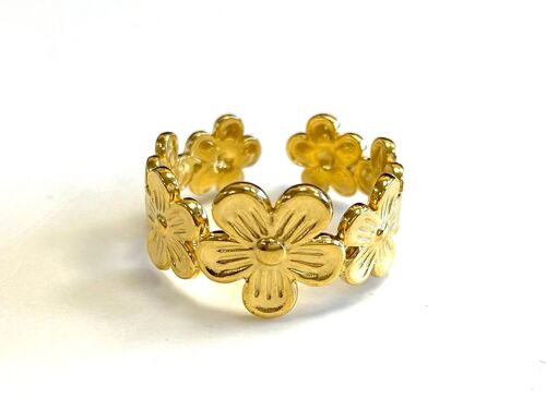 Ring stainless steel gold flowers