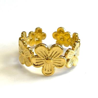 Ring aus Edelstahl mit goldenen Blumen