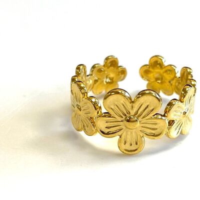 Ring stainless steel gold flowers