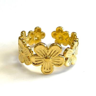 Ring stainless steel gold flowers