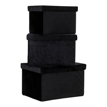 Boîtes de rangement Monza - 3 boîtes en velours noir 1