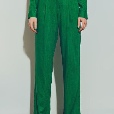 Pantaloni a gamba larga in tessuto di cotone leggero di colore verde