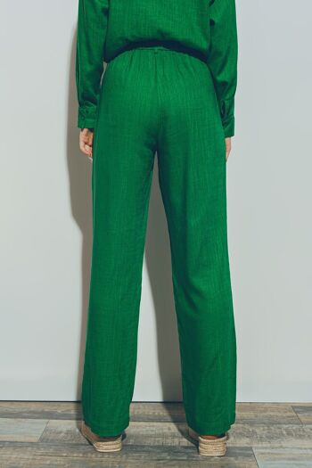 Pantalon large en tissu de coton léger vert 2
