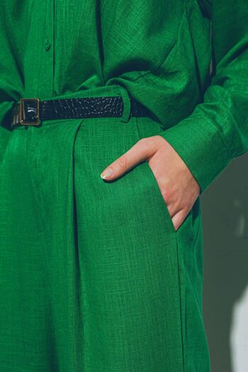 Pantalon large en tissu de coton léger vert 5