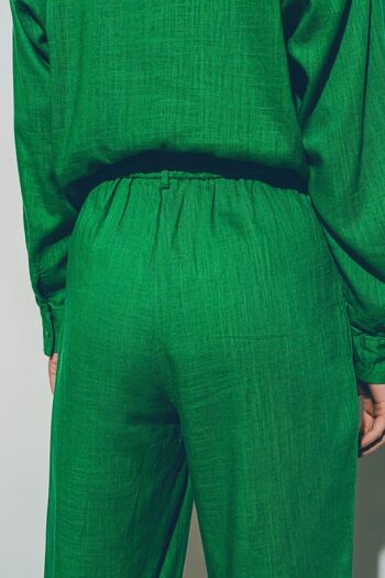 Pantalon large en tissu de coton léger vert 6