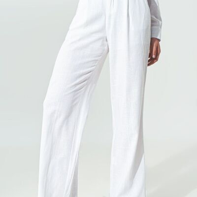 Pantaloni a gamba larga in tessuto di cotone leggero di colore bianco