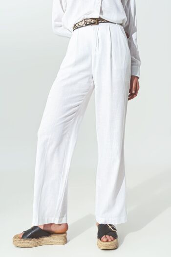 Pantalon large en tissu de coton léger blanc 1