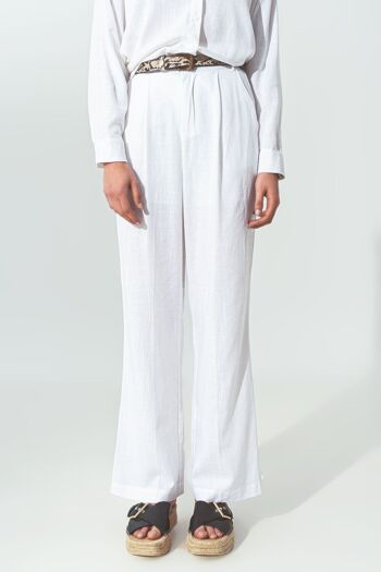 Pantalon large en tissu de coton léger blanc 3