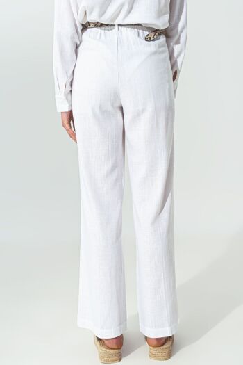 Pantalon large en tissu de coton léger blanc 4