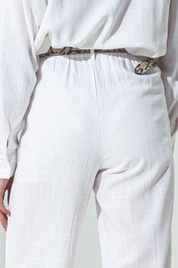 Pantalon large en tissu de coton léger blanc 6