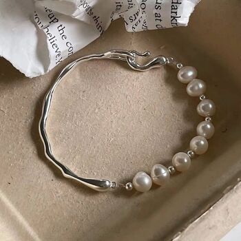Arbre en argent - Bracelet de perles baroques naturelles faites à la main avec une pièce d'art branche d'arbre en argent sterling-qualité AAAA 2