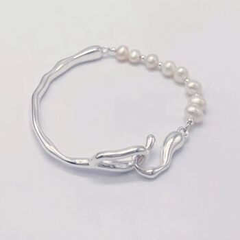 Arbre en argent - Bracelet de perles baroques naturelles faites à la main avec une pièce d'art branche d'arbre en argent sterling-qualité AAAA 7