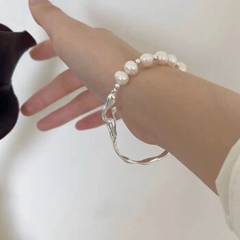 Arbre en argent - Bracelet de perles baroques naturelles faites à la main avec une pièce d'art branche d'arbre en argent sterling-qualité AAAA 8