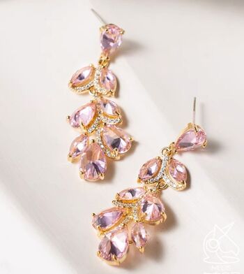 Boucles d'oreilles pendantes en forme de feuilles fantaisie de Style princesse, zircone rose et vert de qualité AAAA 2