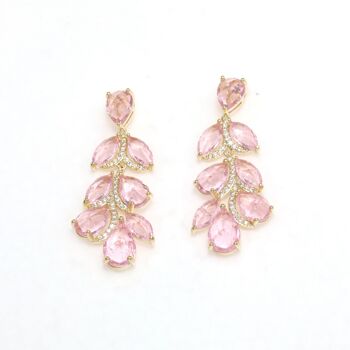 Boucles d'oreilles pendantes en forme de feuilles fantaisie de Style princesse, zircone rose et vert de qualité AAAA 4