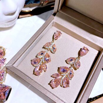 Boucles d'oreilles pendantes en forme de feuilles fantaisie de Style princesse, zircone rose et vert de qualité AAAA 6