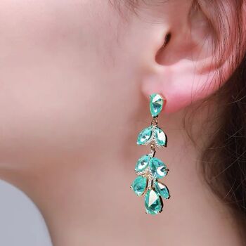 Boucles d'oreilles pendantes en forme de feuilles fantaisie de Style princesse, zircone rose et vert de qualité AAAA 7