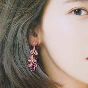 Boucles d'oreilles pendantes en forme de feuilles fantaisie de Style princesse, zircone rose et vert de qualité AAAA 8
