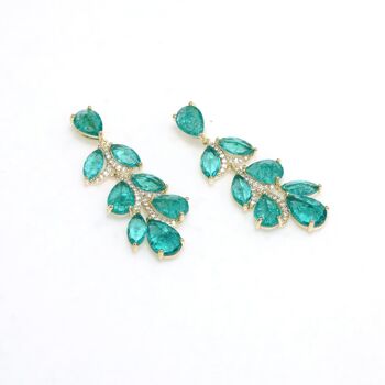 Boucles d'oreilles pendantes en forme de feuilles fantaisie de Style princesse, zircone rose et vert de qualité AAAA 9