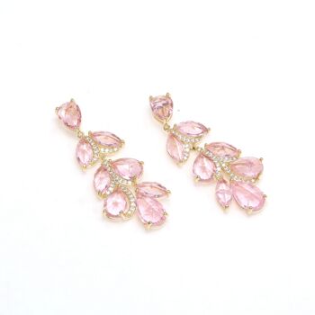 Boucles d'oreilles pendantes en forme de feuilles fantaisie de Style princesse, zircone rose et vert de qualité AAAA 10